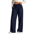thumbnail image 2 of YODETEY Women's Drawstring High Waisted Wide Leg Sweatpants with Pockets,Women’s Navy,Size S-2XL, 2 of 9