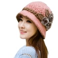 thumbnail image 2 of dianhelloya Warm hat Patchwork Color Round Dome Short Brim Bucket Hat Old People Winter Elegant Flower Decor Knitted Hat Pink, 2 of 8