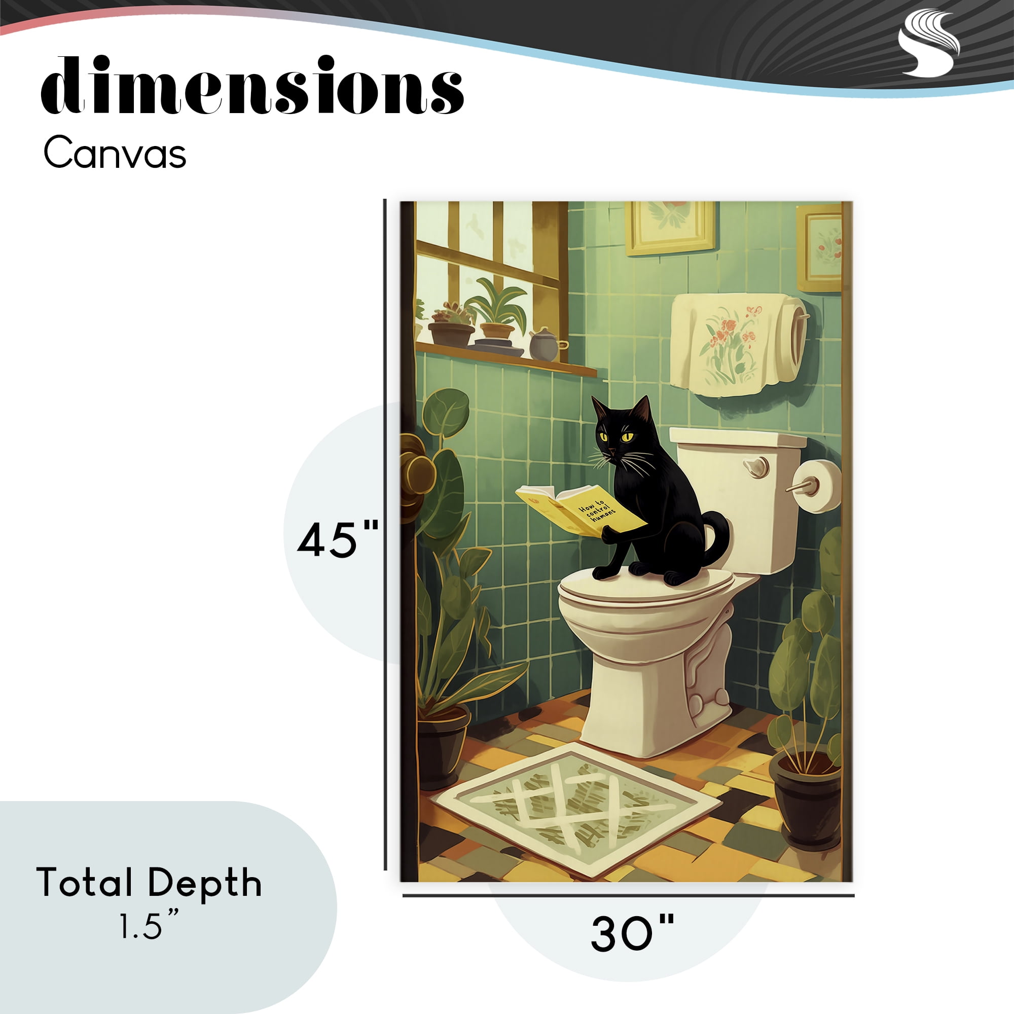 Cat Reading On Toilet Canvas Wall Art, design by Andreas Magnusson