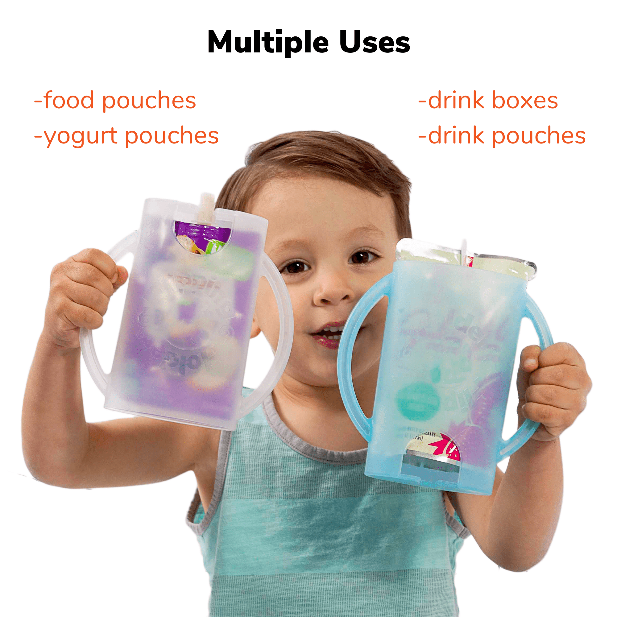 Squeeze Proof Flipping Holder ORIGINAL (without lid) for Food Pouches & Juice Boxes (Green) - Multipurpose Design - Prevent Messes & Support Self-Feeding - Handles for Easy Grasping