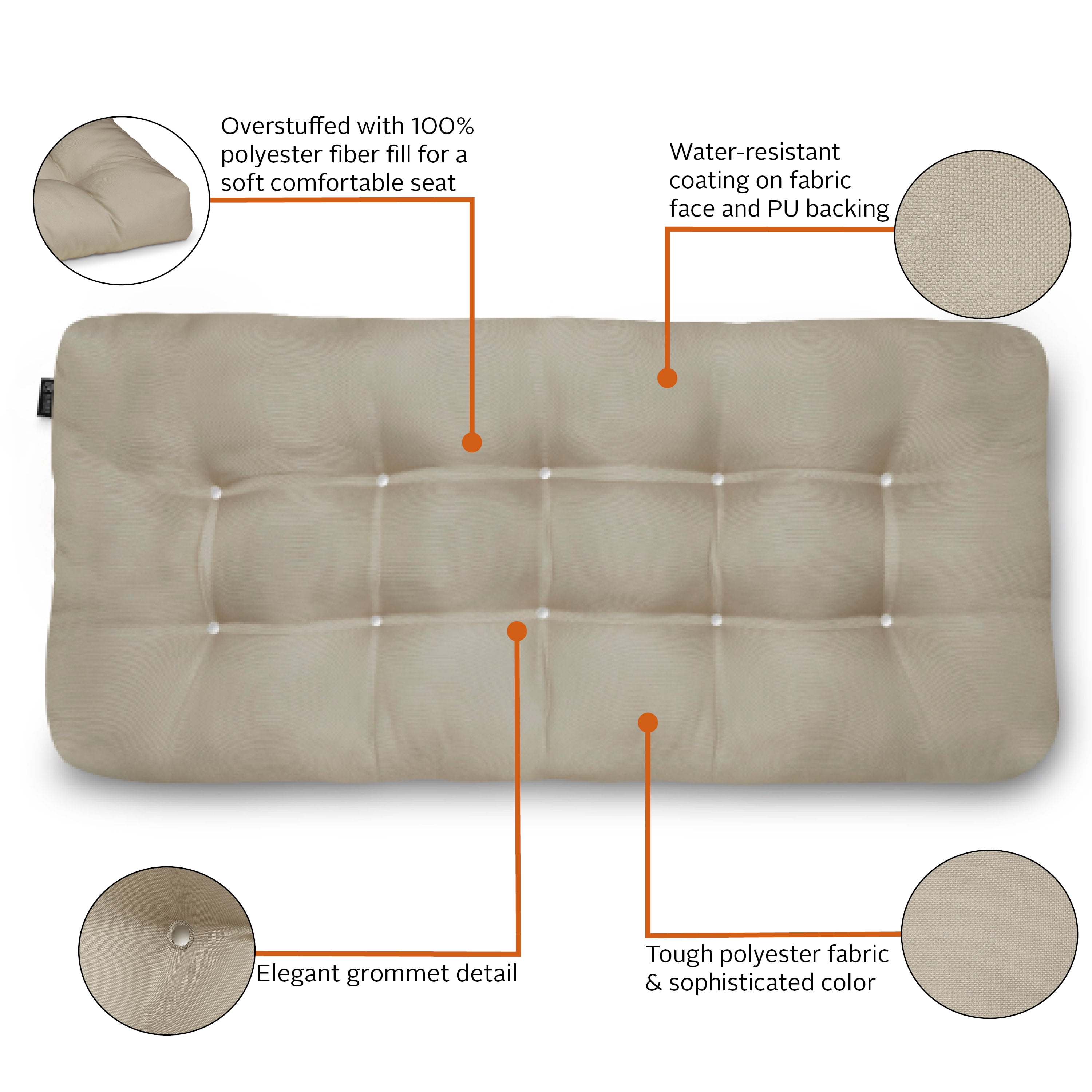 Classic Accessories Water-Resistant Indoor/Outdoor Bench Cushion Khaki 48"W x 18"D x 5"T