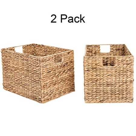 Decorative Hand Woven Water Hyacinth Wicker Storage Baskets Set Of Two 16x11x11 Baskets Perfect For Shelving Units Walmart Canada