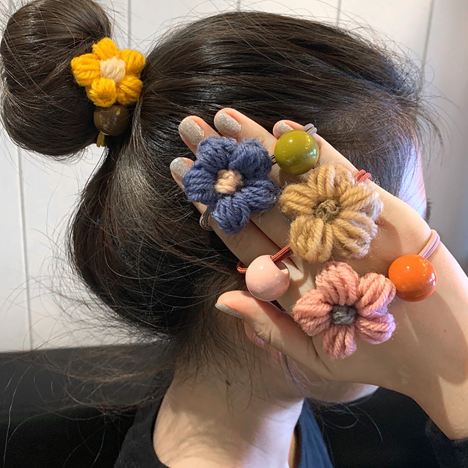 Women Elastic Retro Charm Floral Scrunchies Flower Hair Ties Hair Accessories ZP 