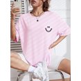 thumbnail image 1 of RWJDXD T-Shirt en Coton à Manches Courtes Imprimé Happy Expression pour Femmes Street Hip Hop Vêtements Respirants Tout-Temps Col Rond T-Shirts pour Femmes, 1 of 7