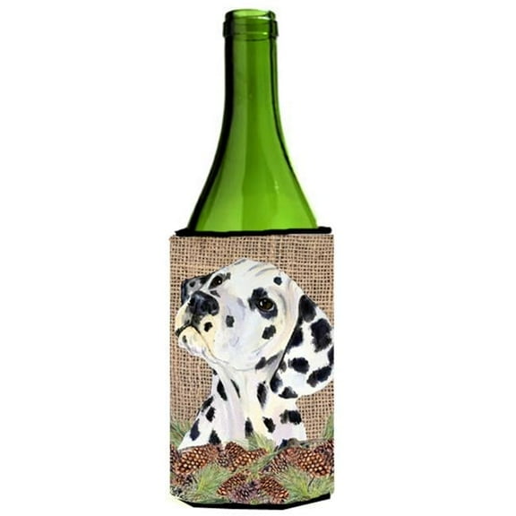 Dalmatian on Faux Burlap with Pine Cones Wine bottle sleeve Hugger 24 oz.