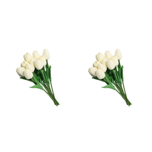 Bewildely 10 piezas de exquisitas flores de PU hechas a mano, bajo mantenimiento, , sin riego, decoración del hogar, crema de apariencia Crema 2Conjunto