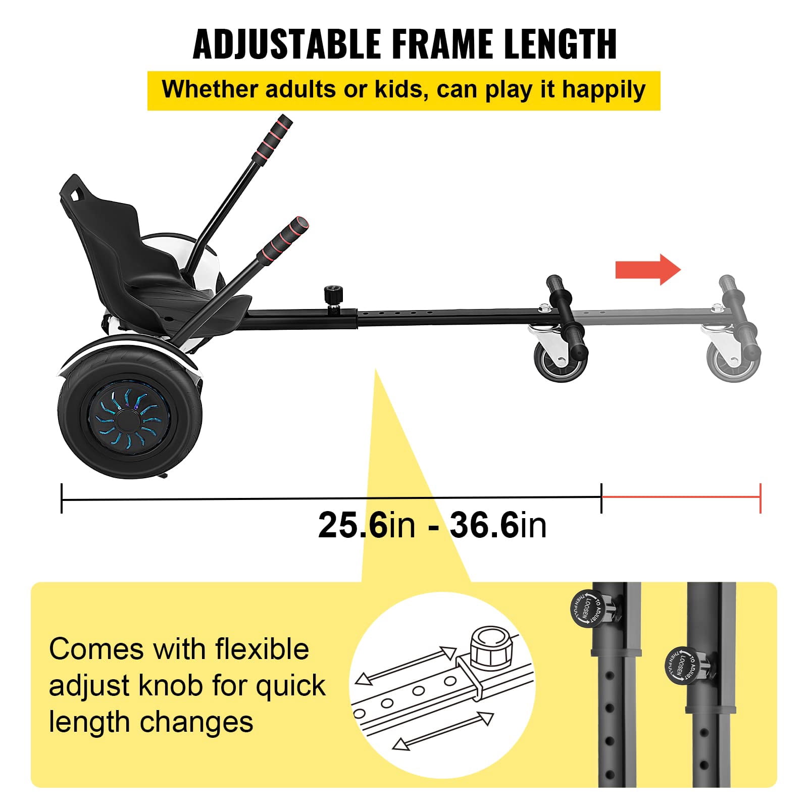 KFFKFF Hoverboard Kart Seat Attachment, Compatible with 6.5'', 8'', 10'' Models, Adjustable Frame for Children and Adults