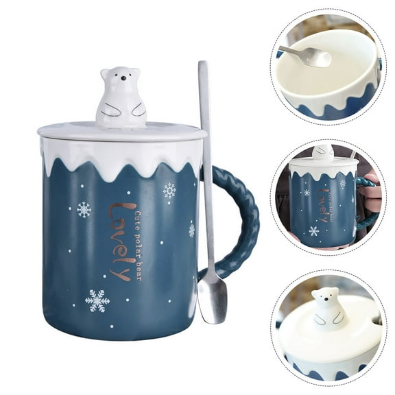 LEORX 1 Set Lovely Polar Bear Tea Cup Coffee Cup Milk Ceramic Mug Water Cup with Spoon