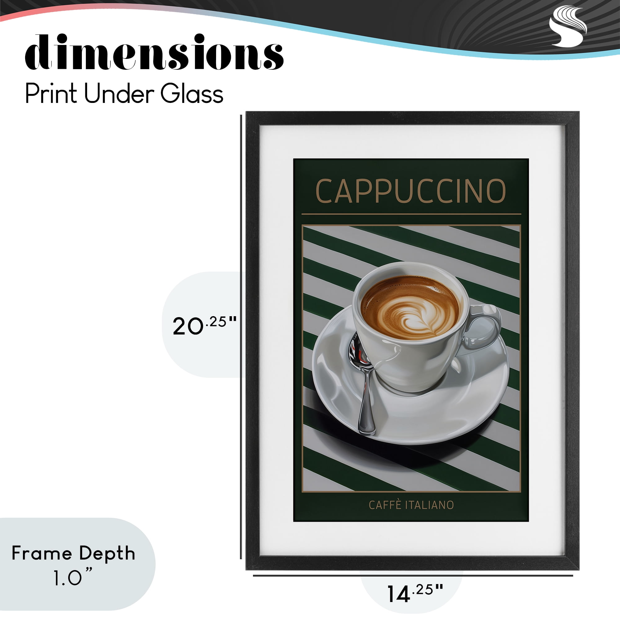 Stupell Industries Cappuccino Coffee over Stripes Black Framed Print Under Glass, design by Andreas Magnusson