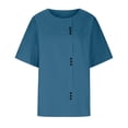 thumbnail image 5 of larppty Oversized Crew Neck Linen Tops for Women Short Sleeve Cotton Blend Tee Shirts (Blue, M), 5 of 5