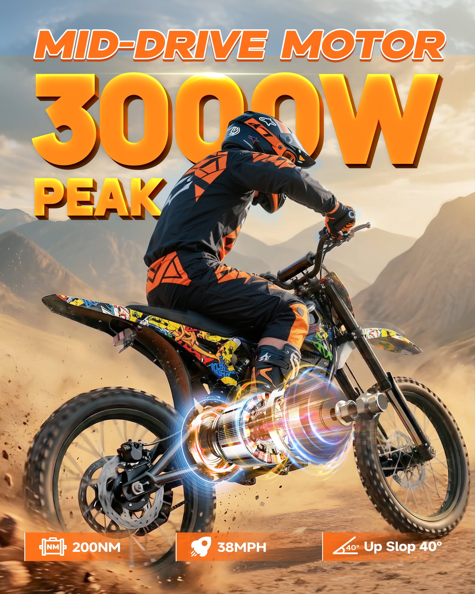 QNUT Electric Dirt Bike for Teens Adults, 3000W 38MPH Electric-Motorcycle Fat Tire with 48V 21Ah Battery E Dirt Bike 200Nm Dual Hydraulic Brakes Full Suspension Off-Road Ebike for 13+ UL2849 Listed