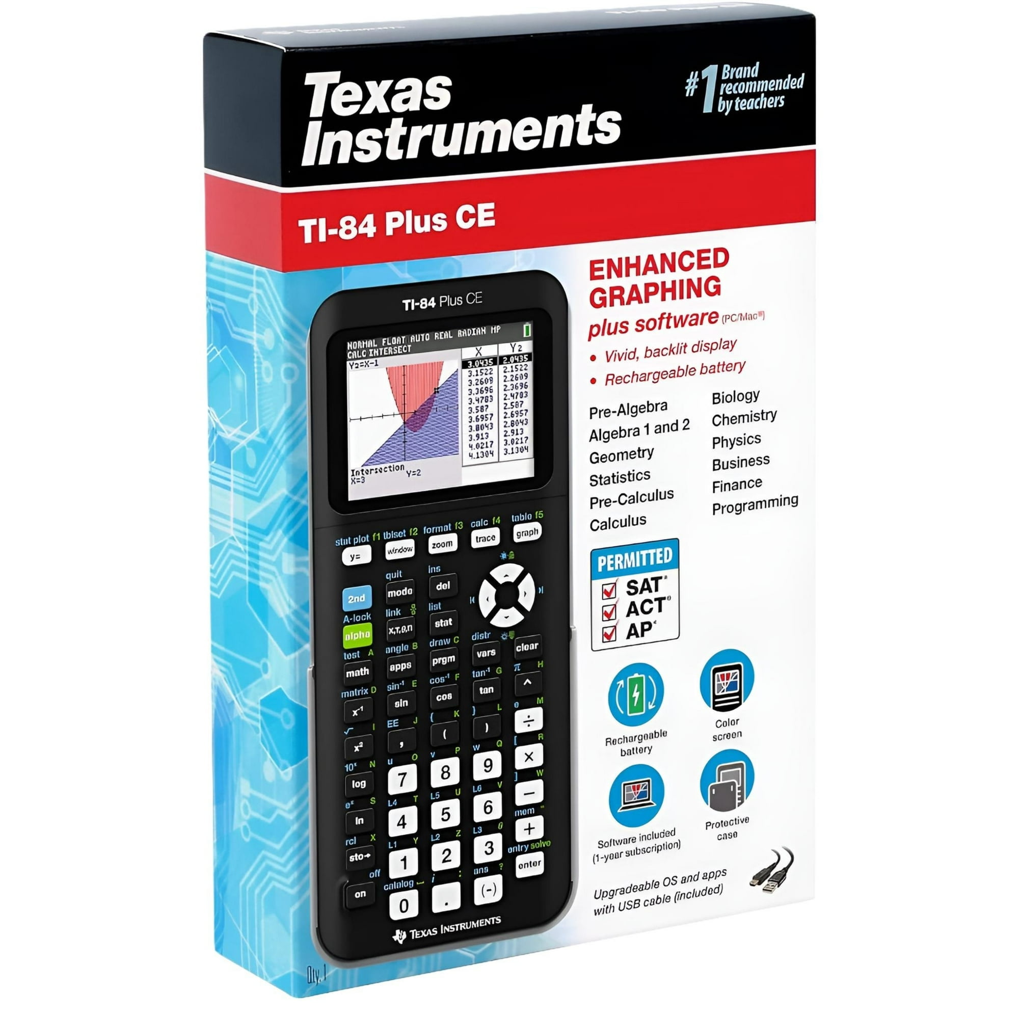 Pre-Owned Texas Instruments TI-84 Plus CE Python Graphing Calculator, High School and College, Black, Python, Back-to-School