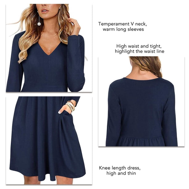 Vestido con cuello en V para mujer cintura ajustada vestido de línea A para citas en el trabajo ANGGREK Otros