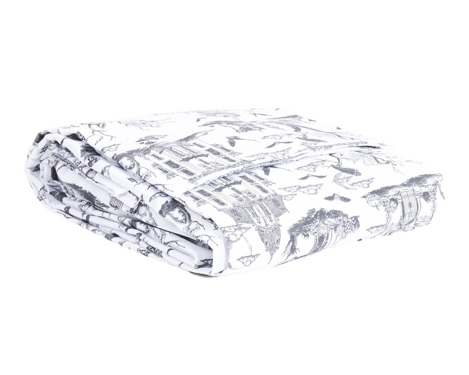 Cynthia Rowley Halloween Cotton Sheet Set, Black & White Haunted Toile, Queen