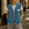 thumbnail image 2 of Women's Sherpa Fleece Vest V Neck Button Down Sleeveless Gilet with Pockets Loose Fit Casual Cozy Warm Layering Outerwear Fall Winter Blue, 2 of 8