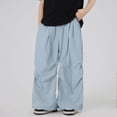 thumbnail image 2 of Krdevn Boys Solid Drawstring Wide Leg Parachute Pants Fall Summer Lightweight Windbreaker Trousers with Pockets 14-15 Years,Blue, 2 of 5