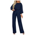 thumbnail image 3 of MSJUHEG Jumpsuits For Women One Piece Jumpsuits For Women Women Long Sleeve Playsuit Clubwear Straight Leg Jumpsuit With Belt Womens Jumpsuit Blue 2Xl, 3 of 9