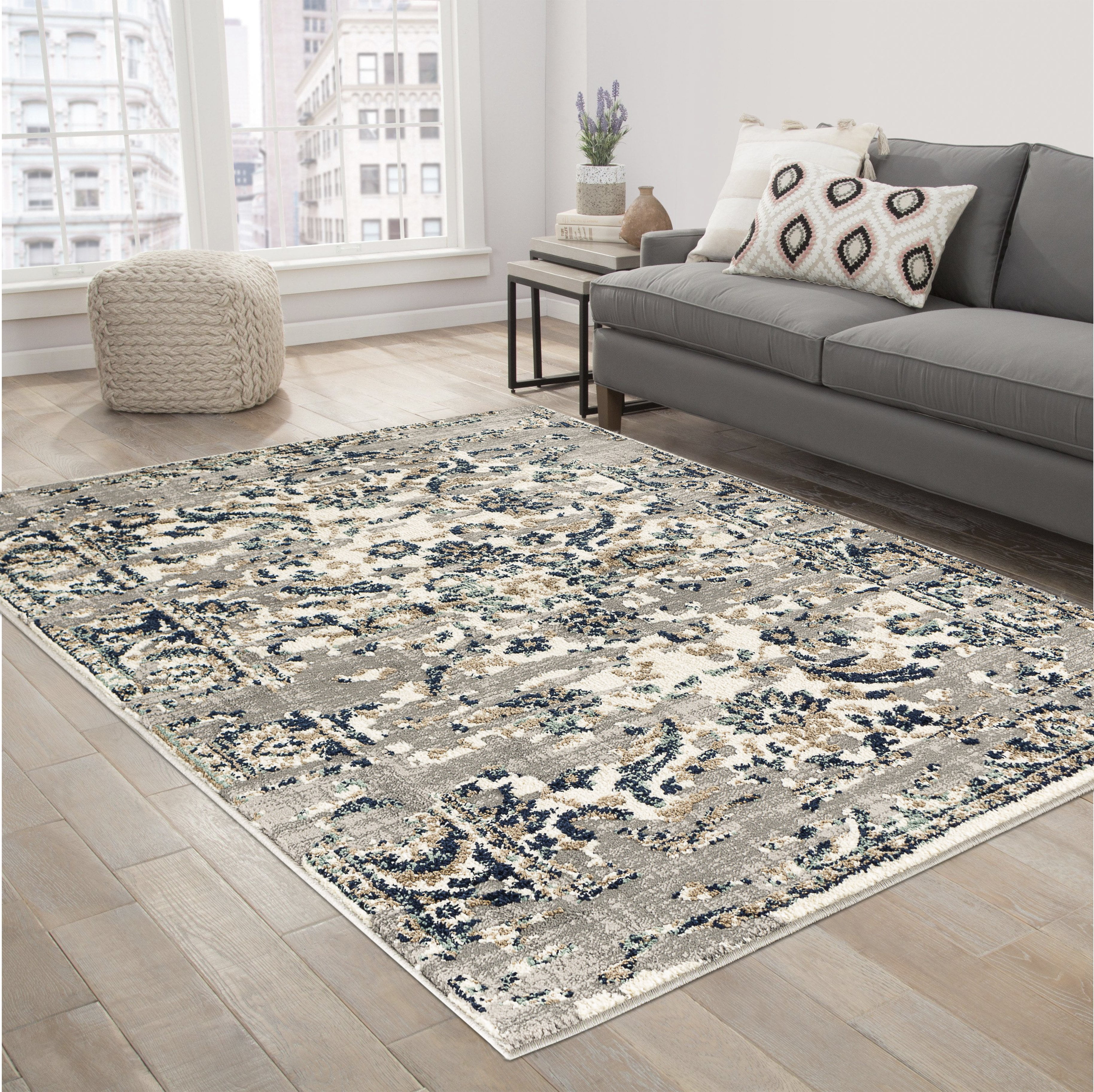The Sofia Rugs Golden Shaggy Traditional Navy White Shag Area Rug