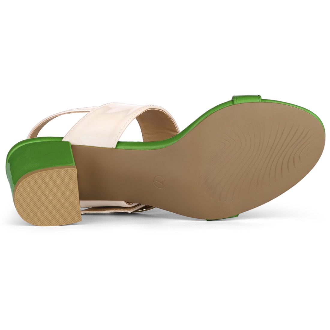 DARING DIVA Women's Slingback Block Heel Sandals with Buckle Decor Green Beige 9
