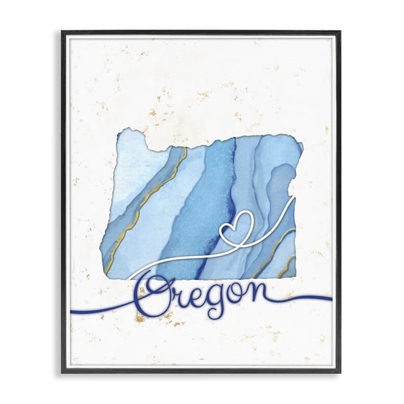 Stupell Industries Glam Oregon Agate Blue US State Design Black Framed Giclee Art, 16 x 20, by Ziwei Li