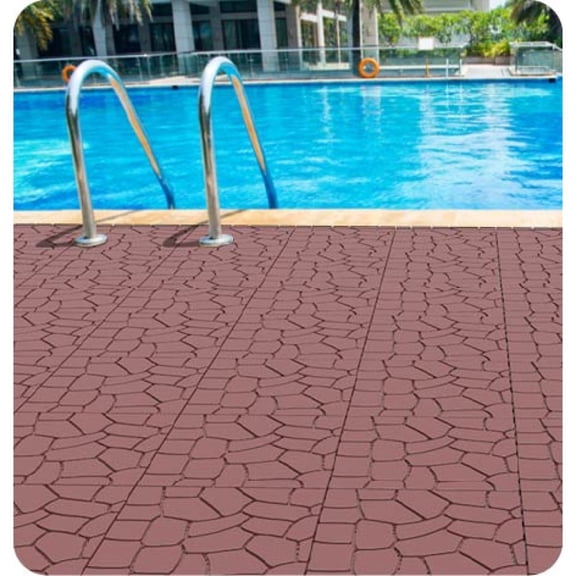 12" Stone Texture Interlocking Patio Deck Tiles – 44pcs Brown DIY Modular Floor Tiles for Porch, Poolside, Balcony, Backyard
