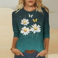 thumbnail image 4 of Plus Size Womens Tops Cute Butterfly Daisy Floral Printed 3/4 Sleeve T Shirts Casual Crewneck Tunic, 4 of 6
