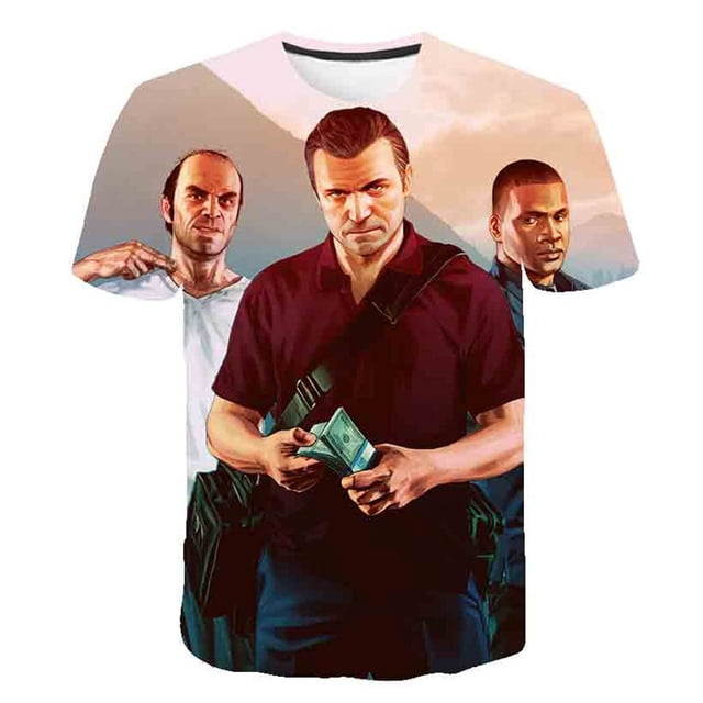 2023 verano nuevo Grand Theft Auto camisetas ropa niños dibujos animados Casual GTA5 camisetas disfraces niños niñas Tops camisetas Clothing12T Gao Jinjia LED