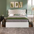thumbnail image 4 of Queen Size Bed Frame with 4 Storage Drawers,Leather Upholstered Platform Heavy Duty Bed,Wood Slat Support,White, 4 of 7