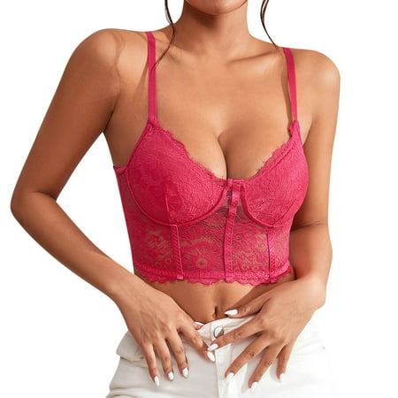 Akiihool Womens Bras Comfortable Women s Push Up Bra Racerback Front Closure Bras Plunge Underwire Tshirt Padded Lace (Hot Pink XS)