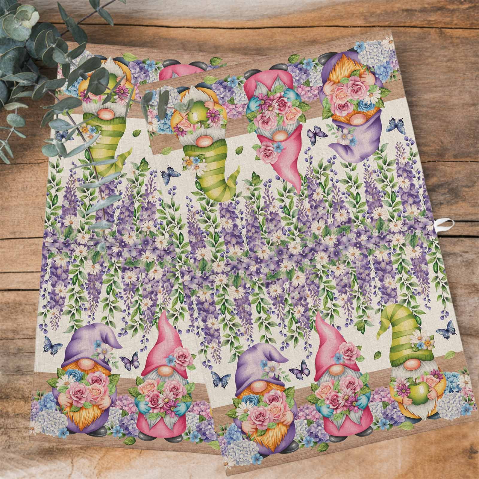 Blue Purple Gnomes 1 Pack Kitchen Towel, Water Absorbent Dish Towel, Spring Vintage Hydrangea Flower Leaf Decorative Hand Towels - Quick Drying Cloth for Cooking Baking, 18x28 Inch