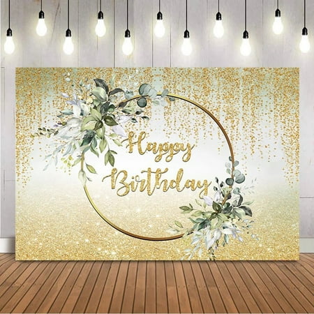 Image of Gold Glitter Birthday Backdrop Adult Theme Greenery Leaves Backgroudn for Photo Studio Customize Photocall DIY Women Decor