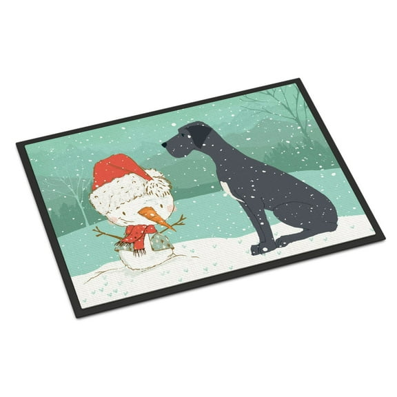 Carolines Treasures CK2039MAT Black Great Dane and Snowman Christmas Door Mat Indoor Rug or Outdoor Welcome Mat 18x27