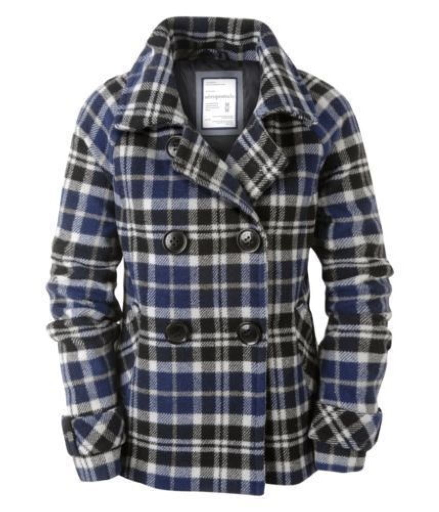 Aeropostale Womens Plaid Pea Coat 