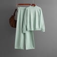 thumbnail image 2 of AINIYS Women's 2 Piece Outfits Long Sleeve Knit Crewneck Sweater Top Casual Wide Leg Pants Loungewear Sets Green Free Size, 2 of 3