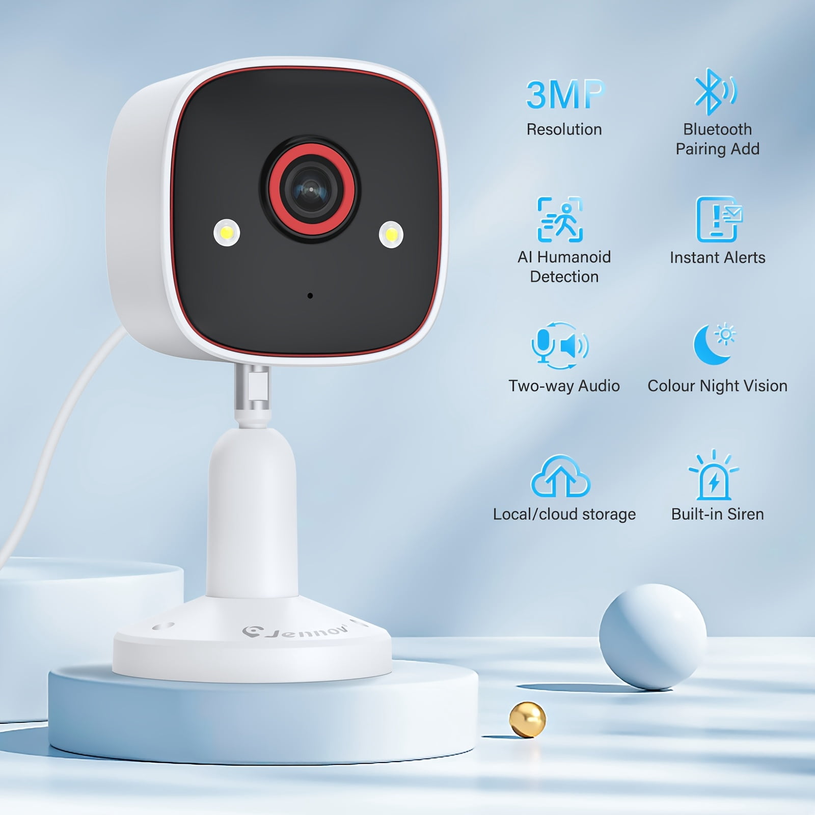 General Surveillance Cameras 2.4Ghz, 2K HD Wifi/Color Night Vision/Ai Human Motion Detection/Two-Way Audio/Outdoor/Indoor Pet Dog Cat Baby Monitoring Camera for Home Safety, Without Battery