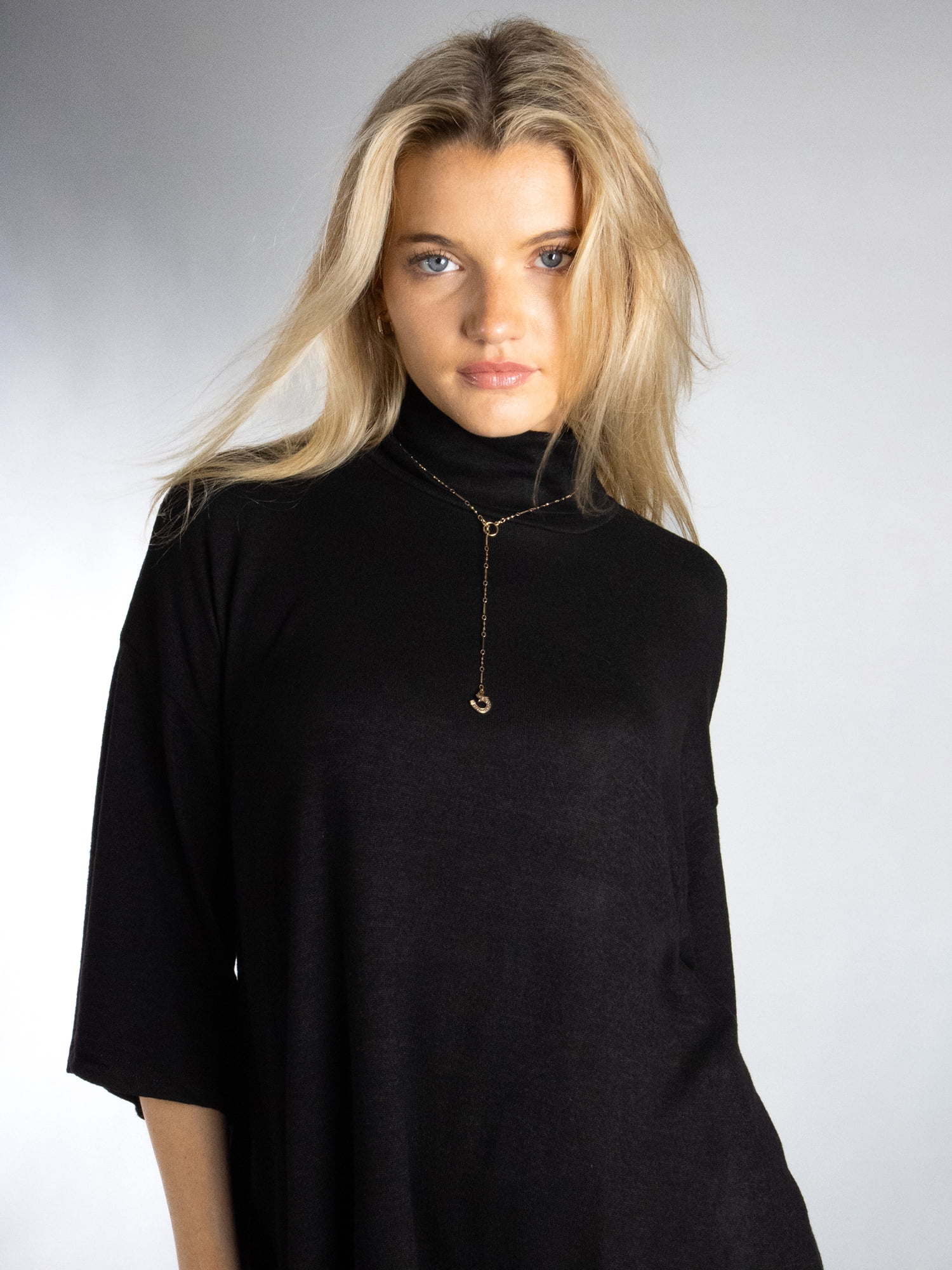 DARING DIVA Women's Stylish Turtleneck Drop Sleeve Sweater M Black