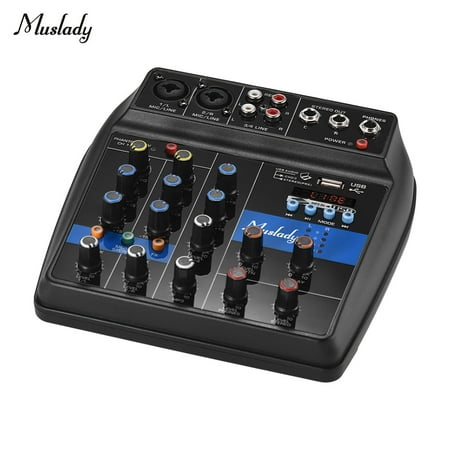 Muslady S-1 Portable 4-Channel BT Mixing Console Digital Audio Mixer Built-in Reverb Effects +48V Phantom Power 2-band EQ DC 5-12V Power Supply for Recording DJ Network Live Broadcast
