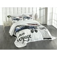 thumbnail image 3 of Ambesonne Airplane Quilted Bedspread Set 3 Pcs, Retro Bon Voyage, Queen Size, Blue Red Grey, 3 of 5