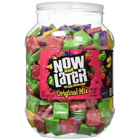 Now and Later Original Mix, Individually Wrapped Mixed Fruit Chew Candy, 60 Ounce Jar