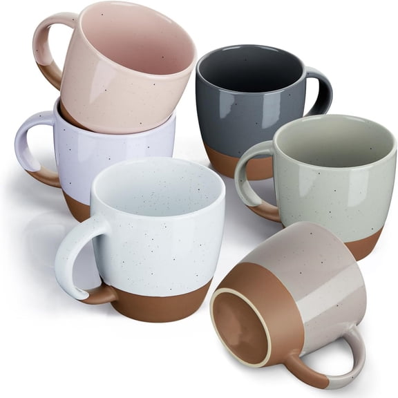 Morandi Color Ceramic Coffee Mugs Set of 6 (Large),18 oz Coffee Cups with Handle, Latte Mug, Big Mug for Women, Men, Great for Tea Hot Chocolate, Modern, Unique Style for Any Kitchen