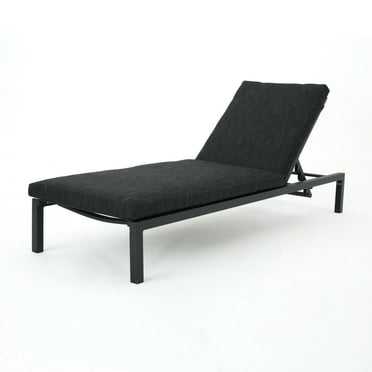 GDF Studio Noah Outdoor Mesh and Aluminum Chaise Lounge with Cushion, Dark Gray and Black