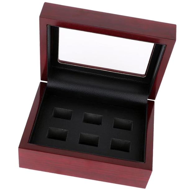 Caja organizadora de madera portátil de 12 x 16 x 7 cm, con 2 compartimentos para 6 artículos de campeonato. Vino tinto de 6 hoyos