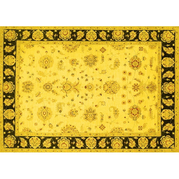 Ahgly Company Machine Washable Indoor Rectangle Persian Yellow Traditional Area Rugs, 7' x 10'