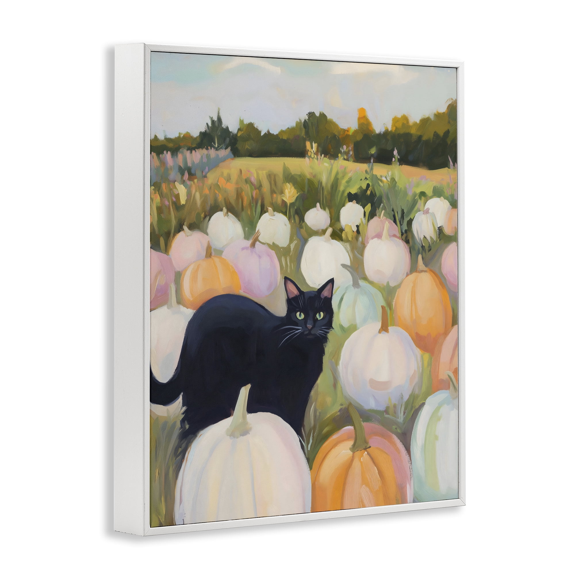 Stupell Industries Kitten & Pumpkins in Field White Framed Giclee Art, design by The Prints Vibe