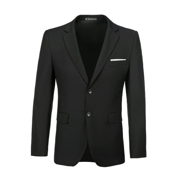 Wehilion Men's Premium Stretch Classic Fit Suit Jacket Separate Coat-Regular and Big & Tall Sizes Long-Sleeve Button-Front Blazer,Black,M