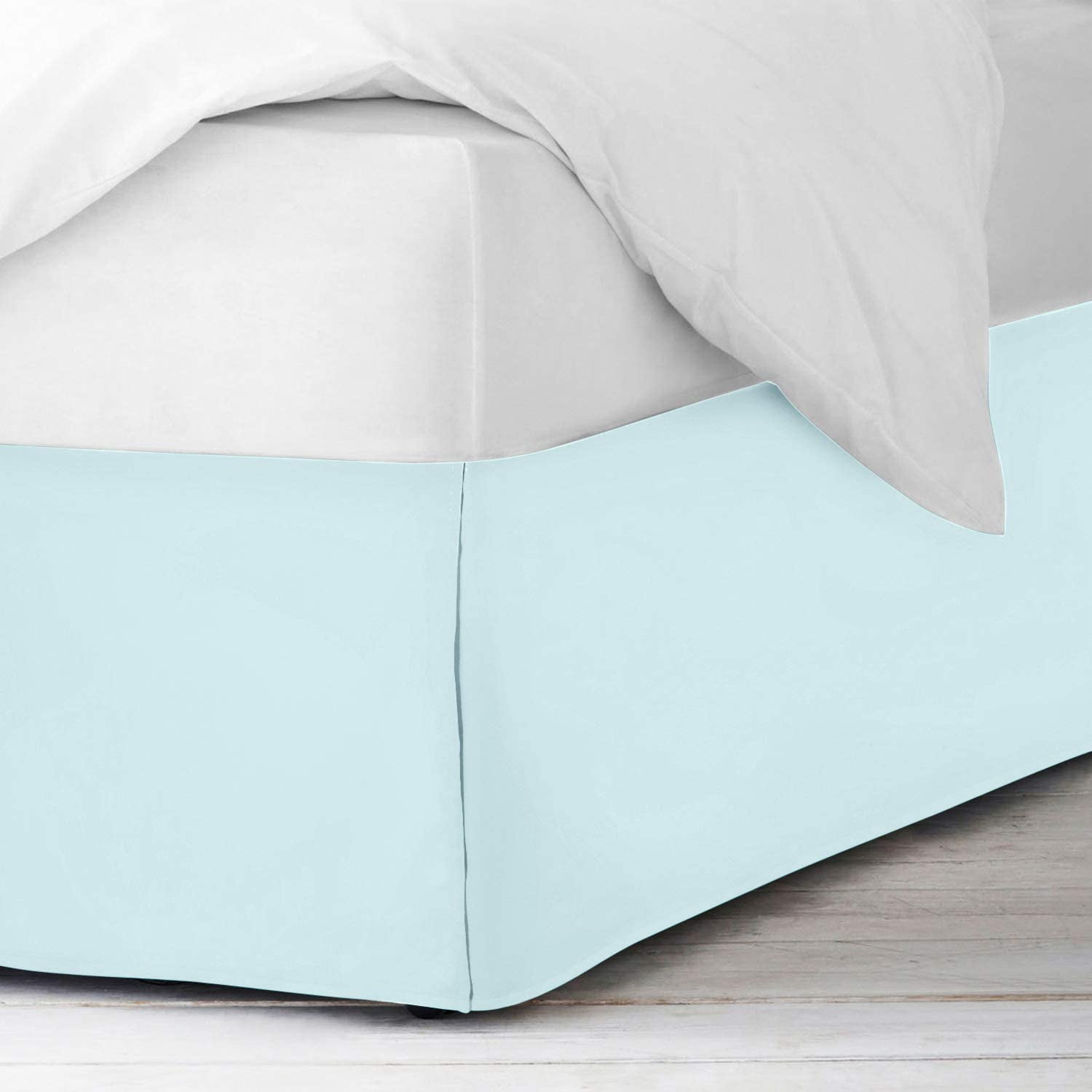 Soft & Durable 600-Thread Count PIMA Cotton Bed Skirt, Pleated, 12" Drop – 1-PC Twin (39" x 75") Size, Dust Ruffle/Bed Skirt, Twin, Solid Aqua Blue