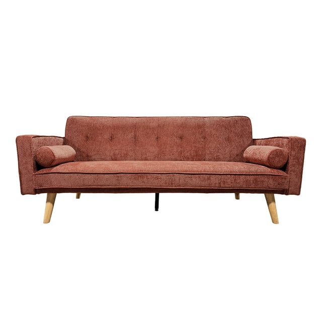 Ilios Innova | Sofá Cama Marin Café Convertible 2 Plazas, Textil Resistente, Estilo Nórdico Minimalista con Patas de Madera y 2 Cojines Incluidos