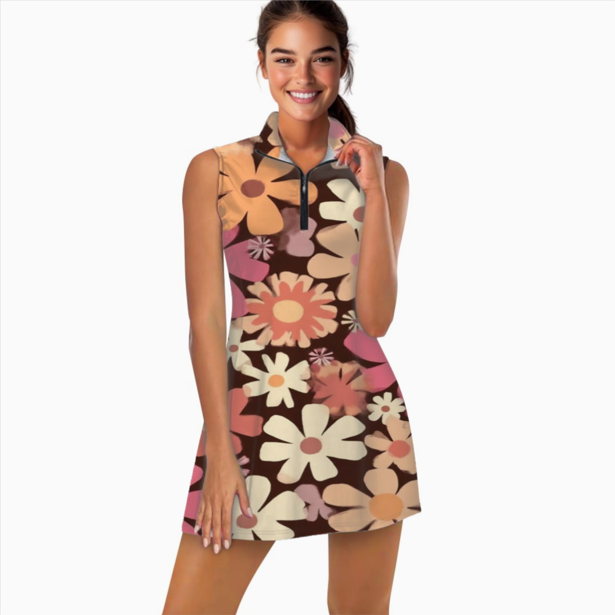 brown floral tennis dress Audrina Brown Floral Halter Maxi Dress - S Size - Women's Dresses main image 1