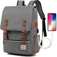 thumbnail image 1 of Vintage Laptop Backpack with USB Charging Port, Stylish Water Resistant, 1 of 5