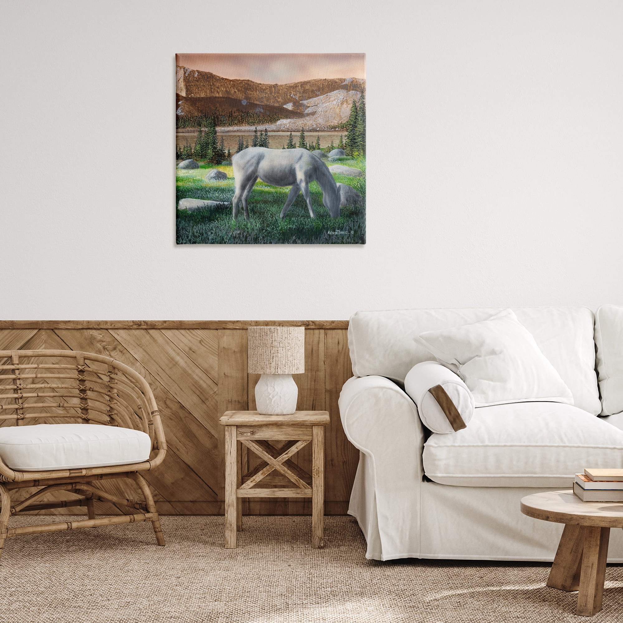 Stupell Industries Grazing Horses in Countryside Landscape & Nature Painting Wrapped Canvas Art Print Wall Art, 30 x 30